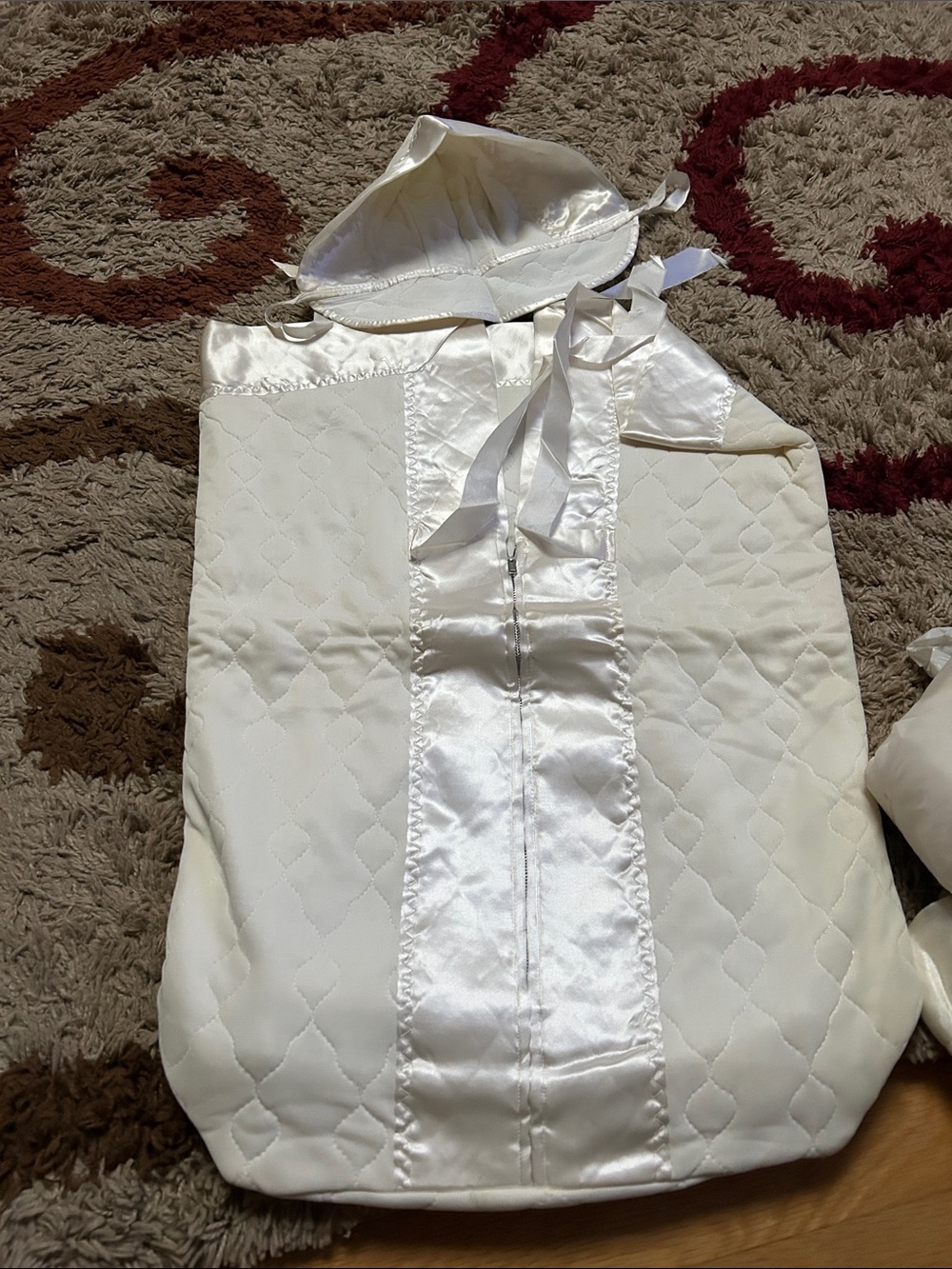 Classic White Satin-Trim Baby Dress Sack
